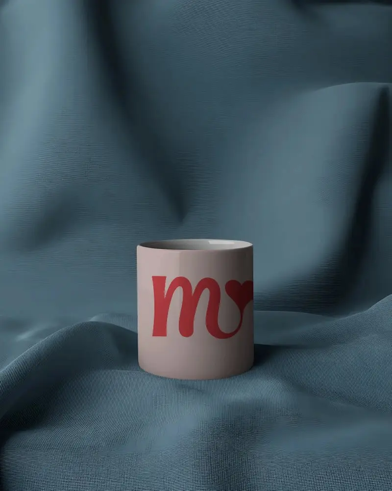 Stylish Blank Coffee Mug Mockup With Folded Texture Fabric Backdrop For Branding