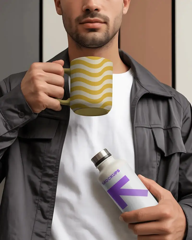 High Quality Elegant Mug Mockup With Hand For Cozy Drink Marketing Visuals