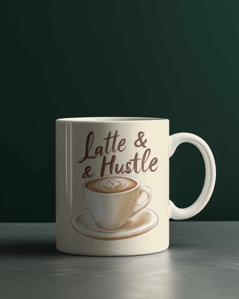 Cream Mug Latte Hustle Quote Professional Coffee Cup Mockup