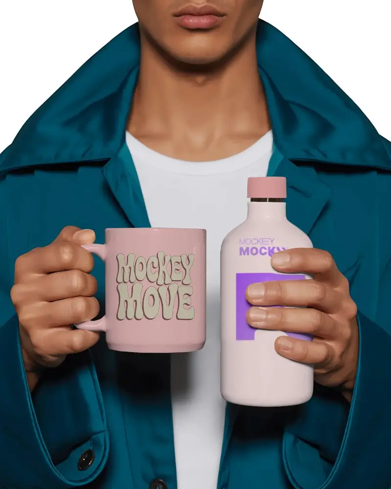 Modern Minimalist Mug And Bottle Mockup For Custom Branding And Product
