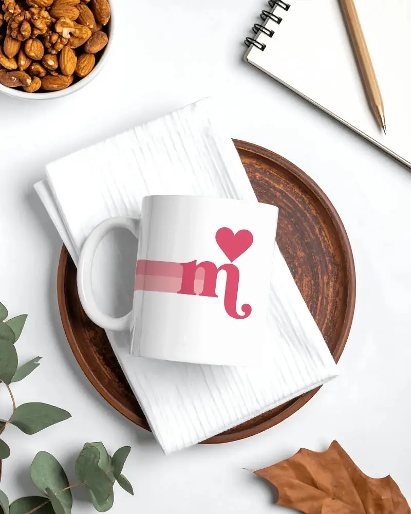 Ceramic Mug Mockup On Textured Napkin With Plate Accessories Office Desk Style