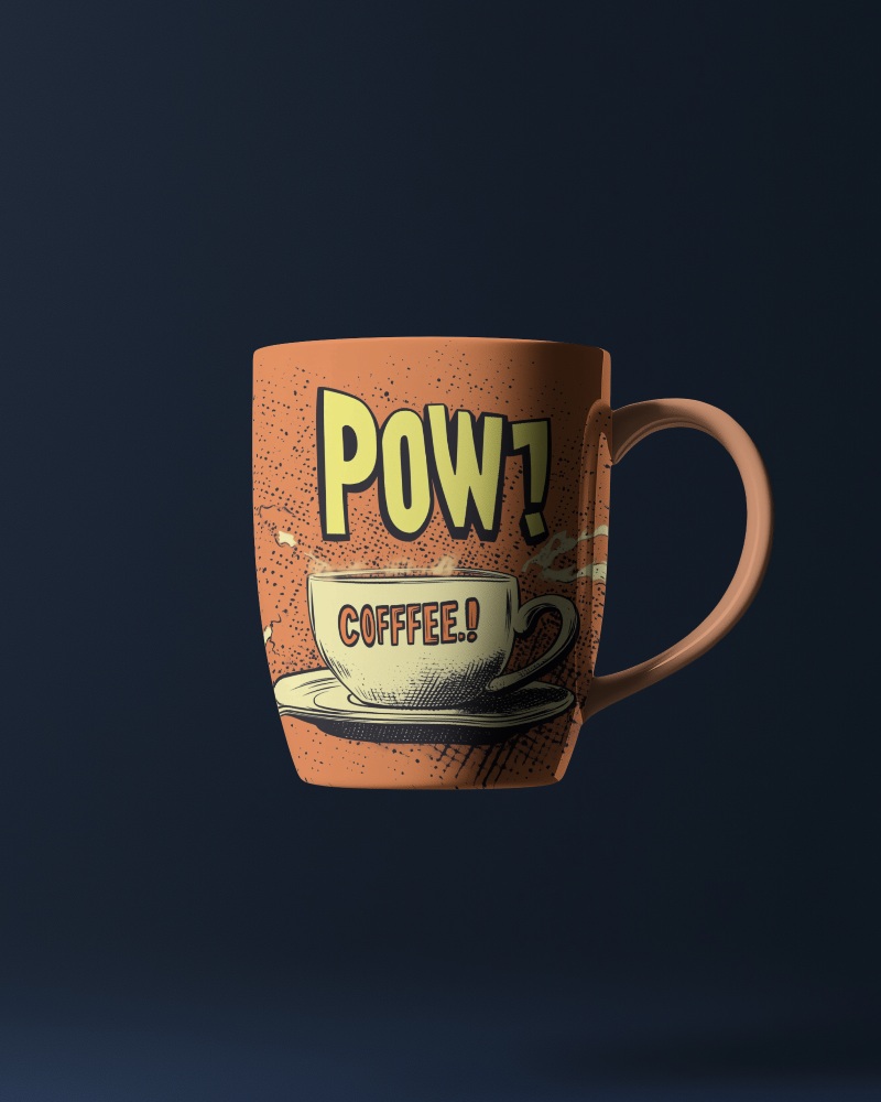 Pow Coffee Mug Mockup Orange Coffee Cup Artwork Dark Background