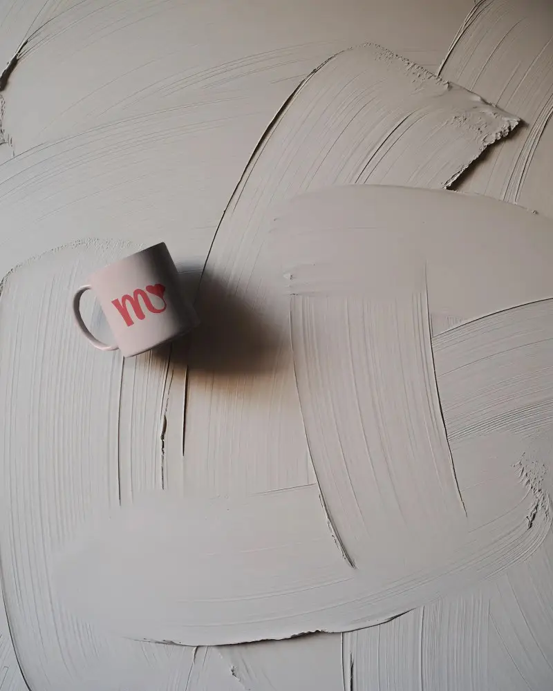 Ceramic Mug Mockup Top View Isolated On Textured Paint Background For Design Display