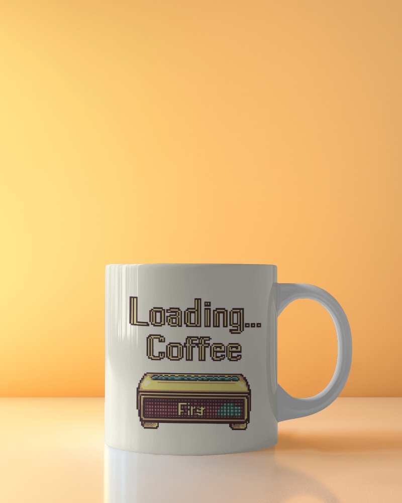 Retro Vibe Loading Coffee Mug Mockup Bright Yellow Background
