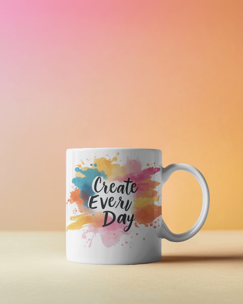 Creative Inspiration Mug Mockup Vibrant Watercolor Splatters
