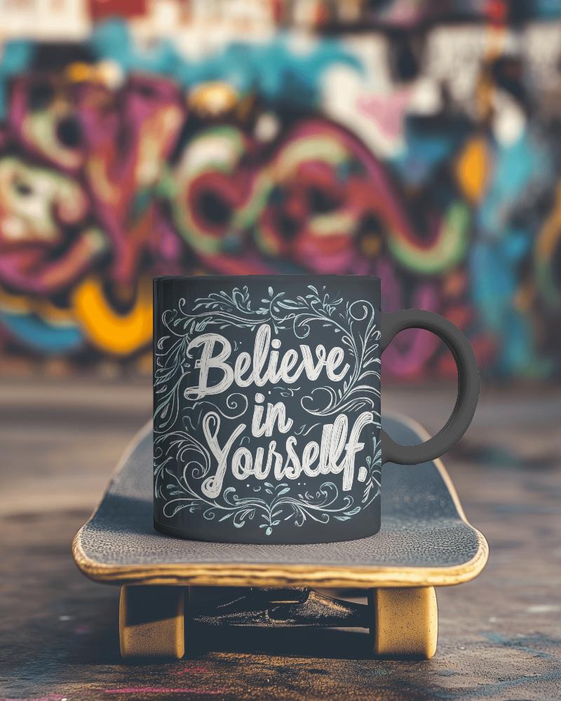Urban Graffiti Background Motivational Mug Mockup On Skateboard