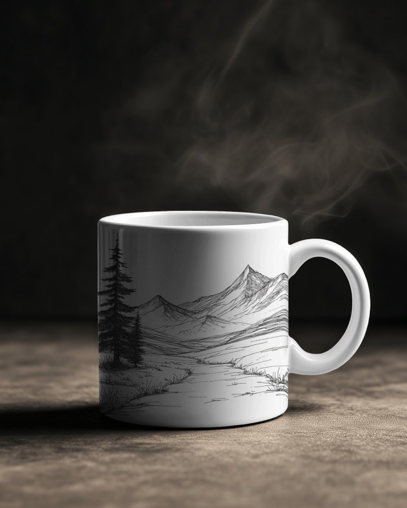 Steaming Mug Mockup On Dark Rustic Surface With Mystical Smoke And Moody Lighting