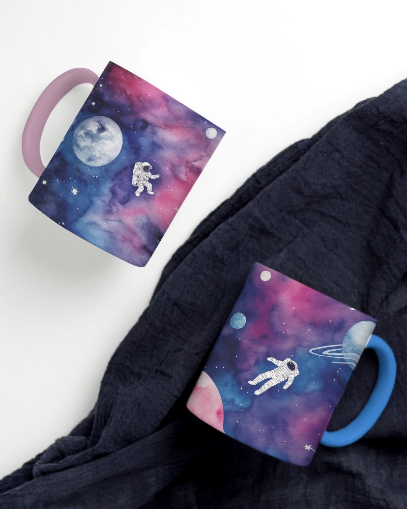 Top View Mug Mockup With Cloth Background