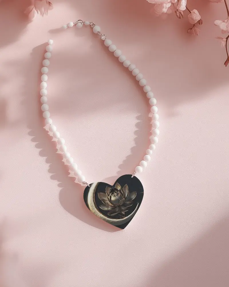 Heart Necklace Mockup On Pink Background Beaded Chain Playful Light Girly Aesthetic Mockup Scene