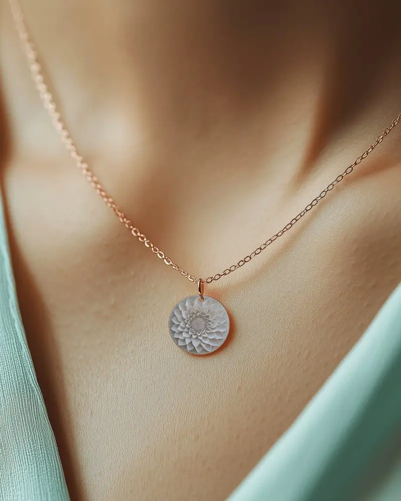Minimal Round Pendant Necklace Mockup On Skin Closeup Jewelry Shot With Soft Natural Light