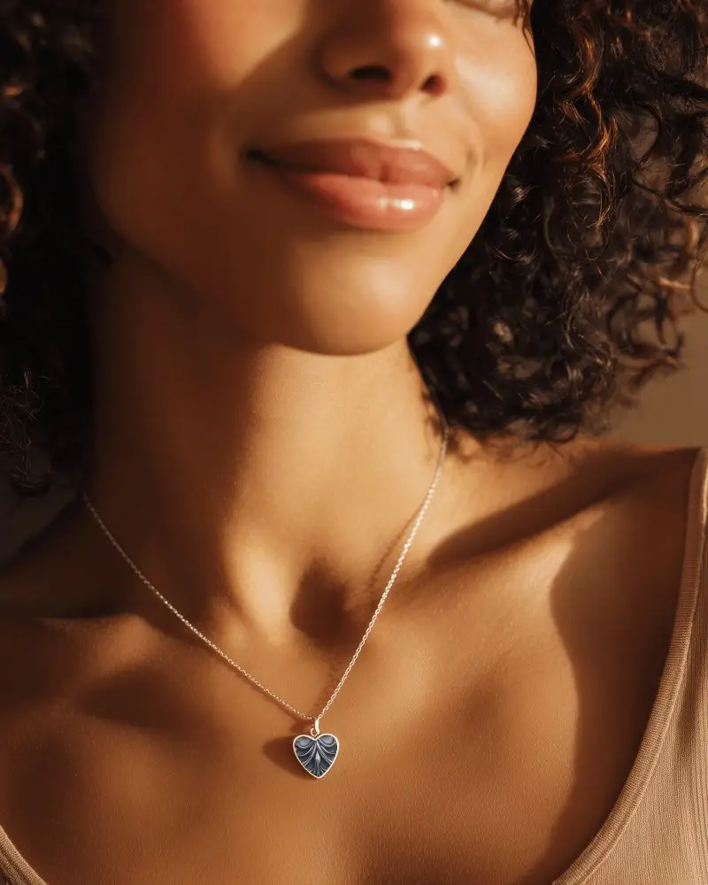 Delicate Heart Pendant Necklace On Feminine Neck For Elegant Jewelry Fashion Style