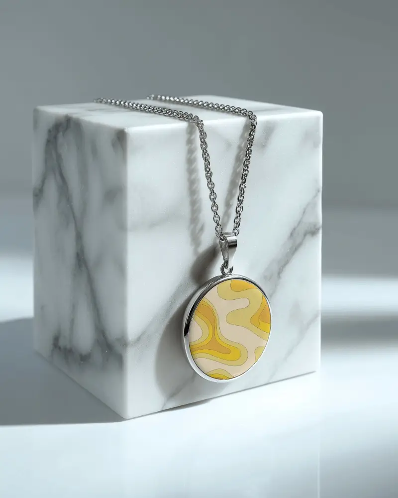 Elegant Round Necklace Pendant Mockup On Marble Cube Background For Jewelry Brand Presentation