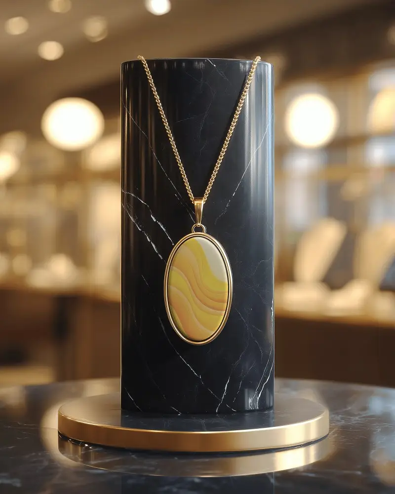 Luxury Oval Pendant Necklace Mockup Display On Marble Stand For Jewelry Advertising