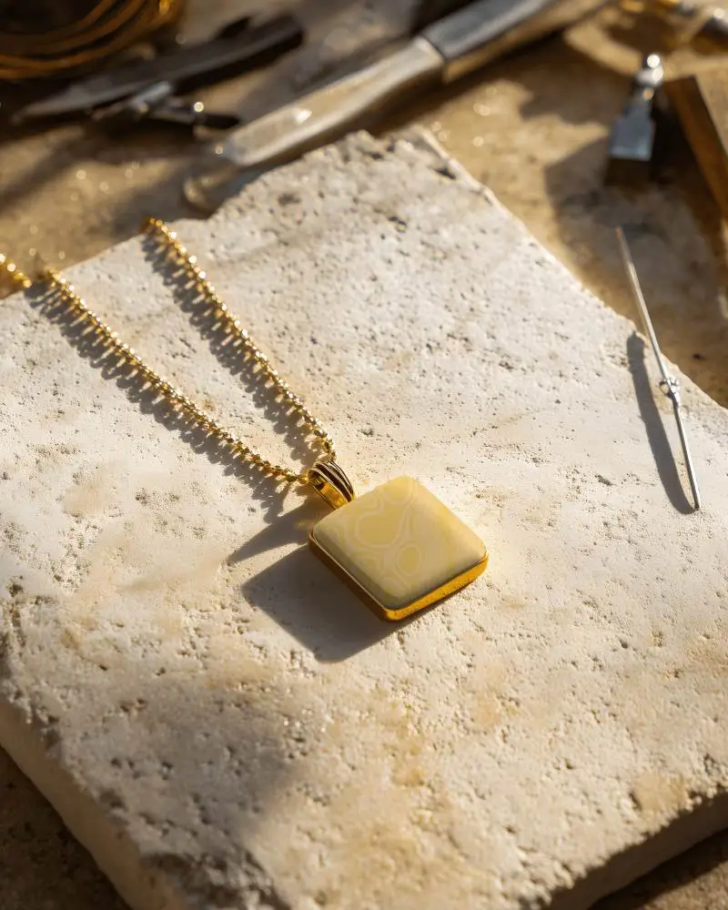 Minimalist Square Pendant Necklace Mockup With Polished Texture And Elegant Dainty Chain Mockup
