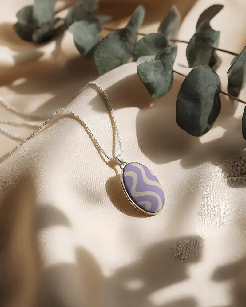 Elegant Round Pendant Necklace Mockup With Delicate Chain On Luxurious Fabric Background