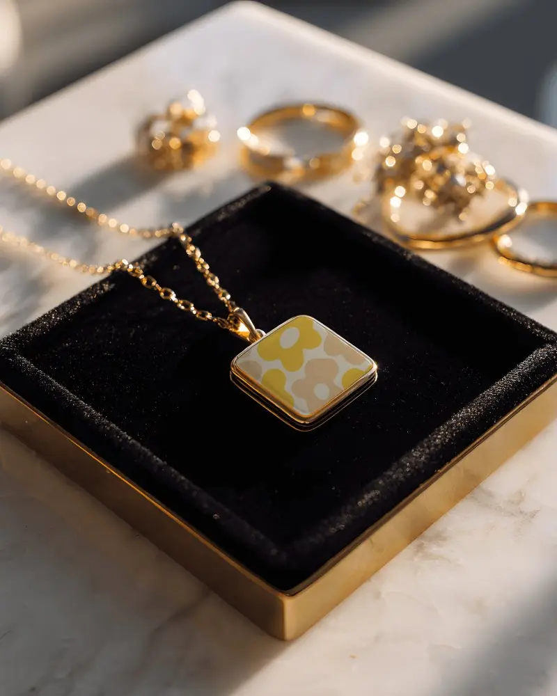 Sophisticated Necklace Mockup With Geometric Pendant Mockup In Elegant Product Photography Setting