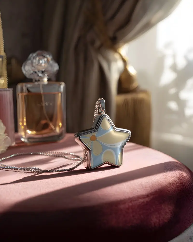 Elegant Star Shaped Necklace Mockup On Soft Luxury Fabric Background For Jewelry Design