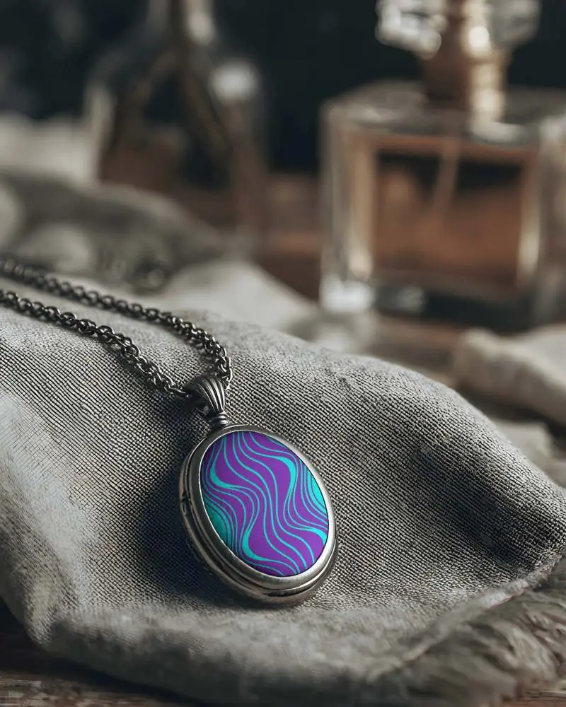 Elegant Round Pendant Necklace Mokcup Laying On Textured Cloth Luxury Accessory Photography Mockup