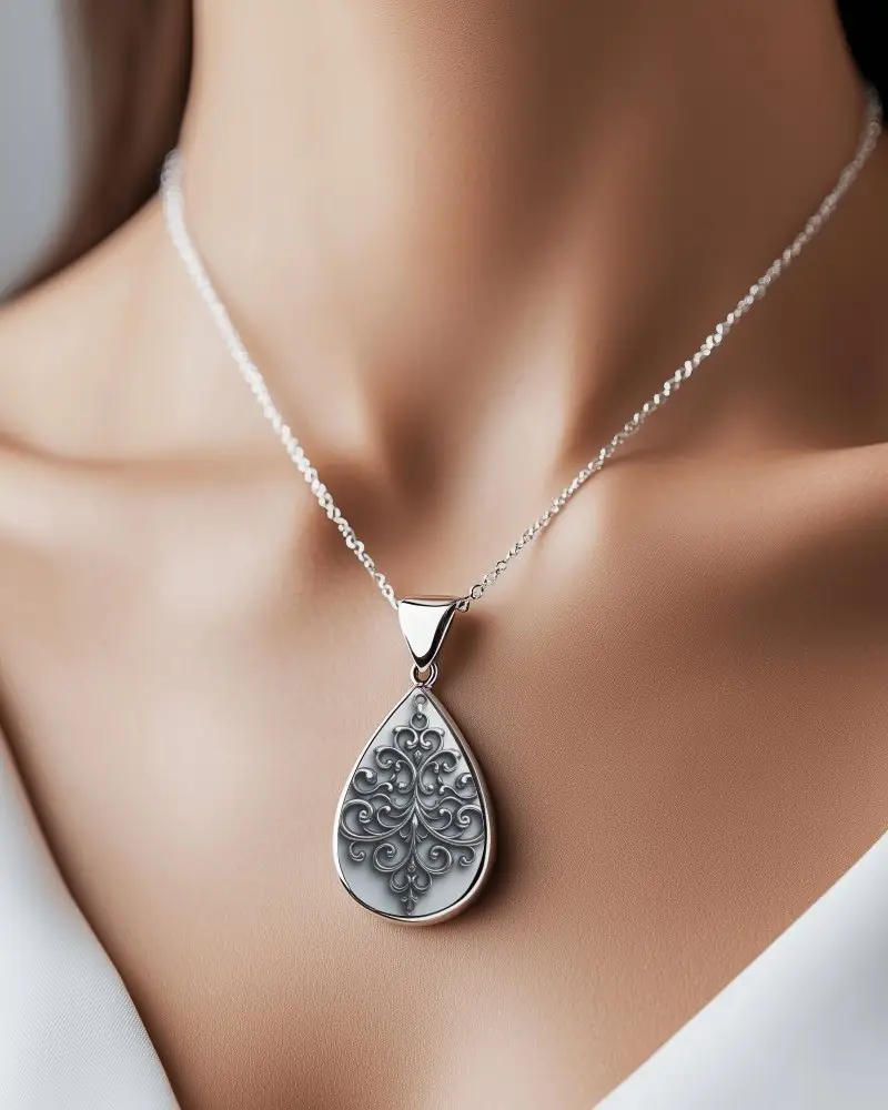 Premium Studio Necklace Mockup Polished Metal Jewelry On Bare Neck In Minimalist Environment