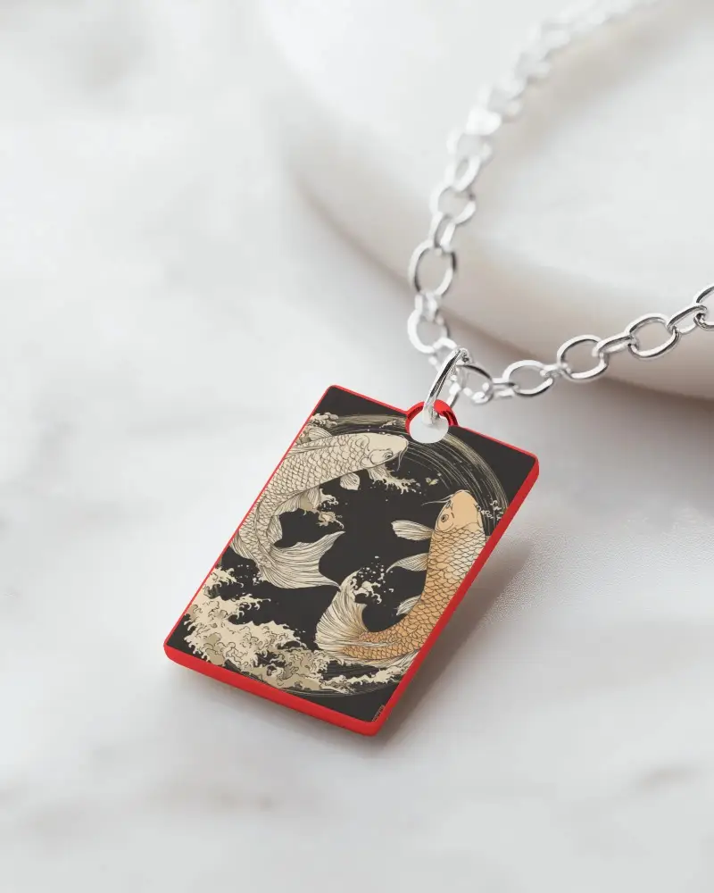 Minimal Rectangle Pendant Mockup With Chain On Marble Surface Clean Jewelry Presentation