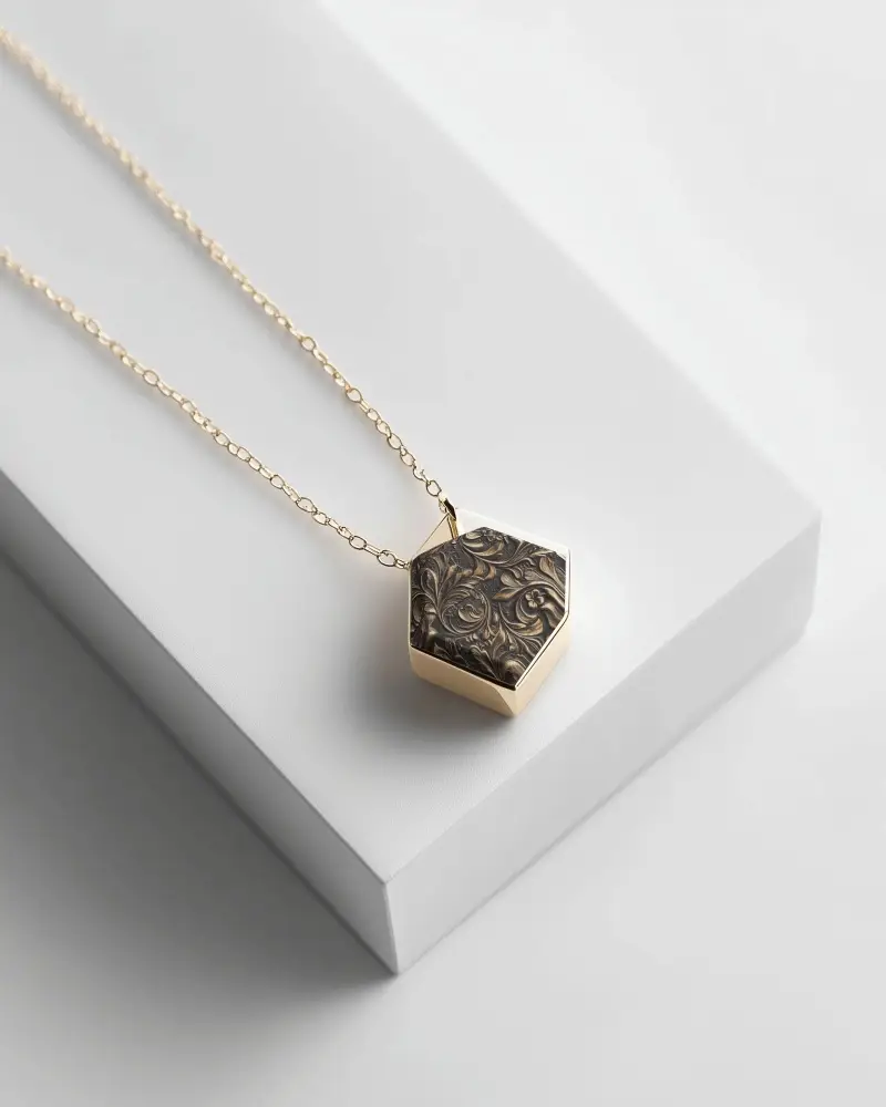 Hexagonal Necklace Mockup Flat Lay View On Angled Podium In Clean Light Setting