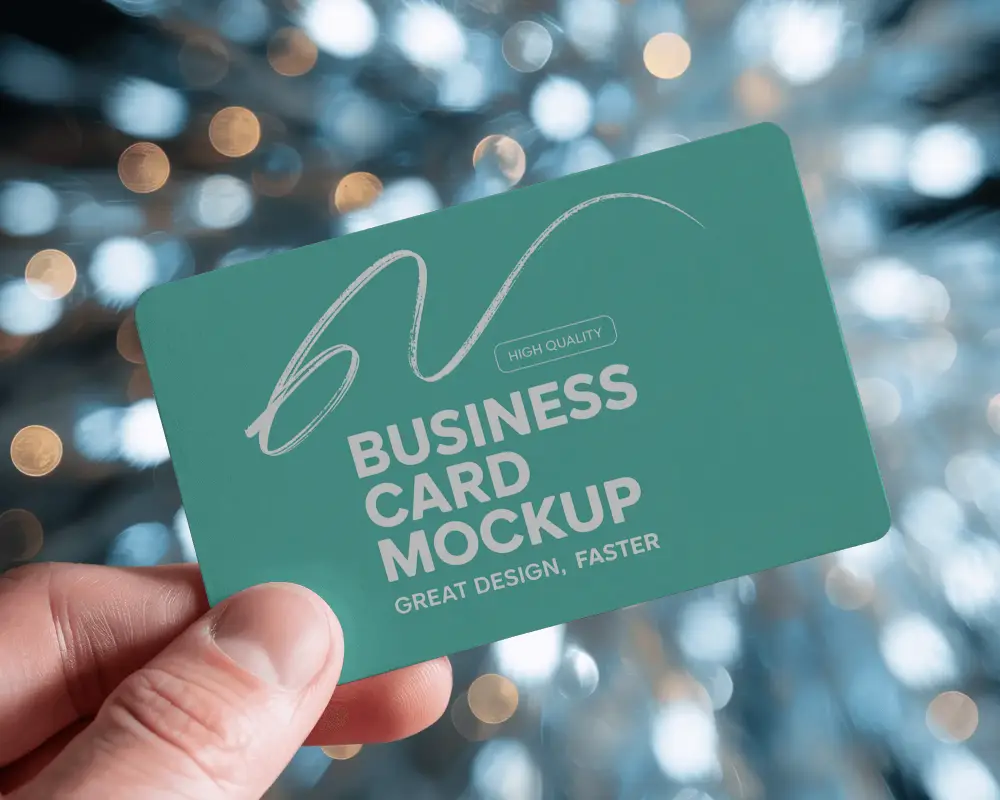 Isolated Card Mockup Against Bright Bokeh New Year Holiday Background