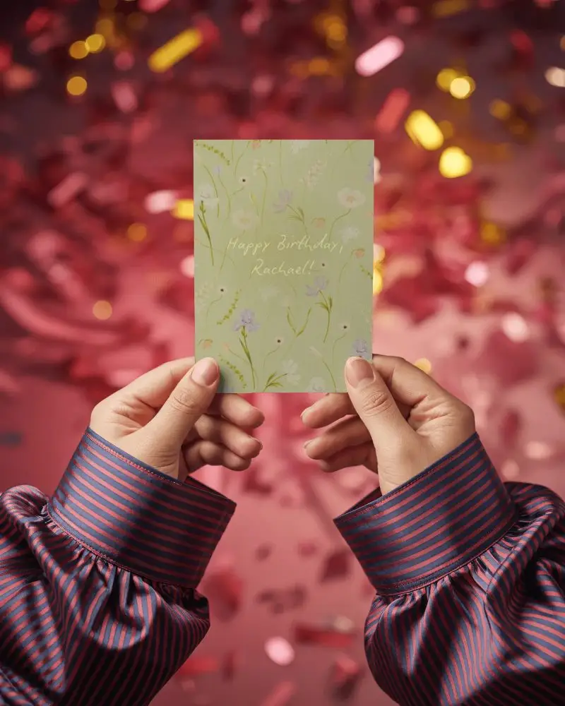 Person Holding Blank Card Mockup With Background Perfect For New Year And Event Promotions