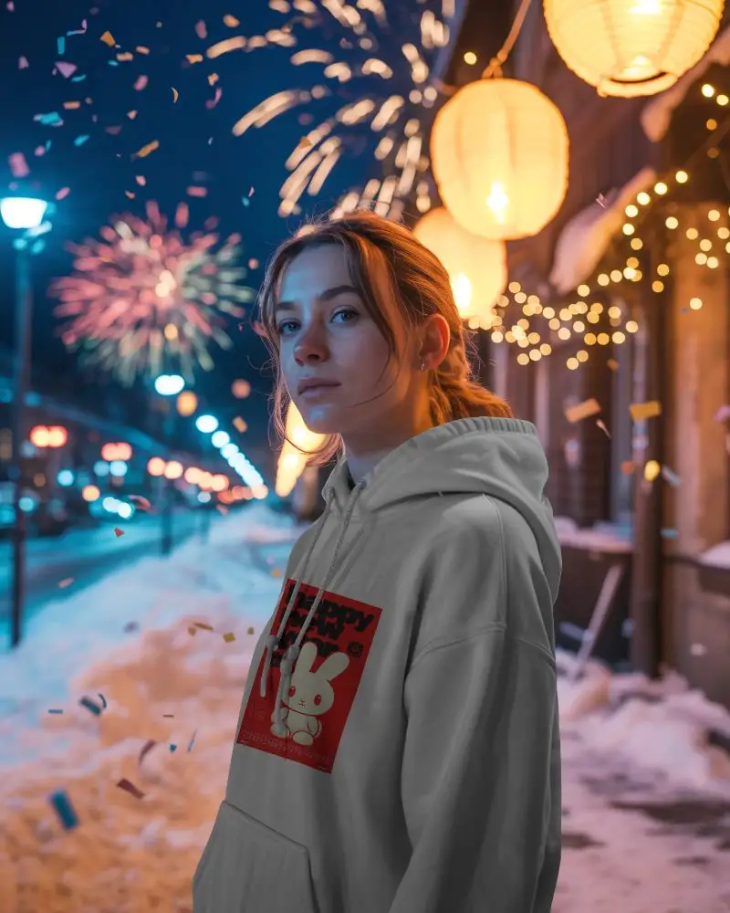 Winter Night New Year Mockup With Urban Background And Bright Fireworks