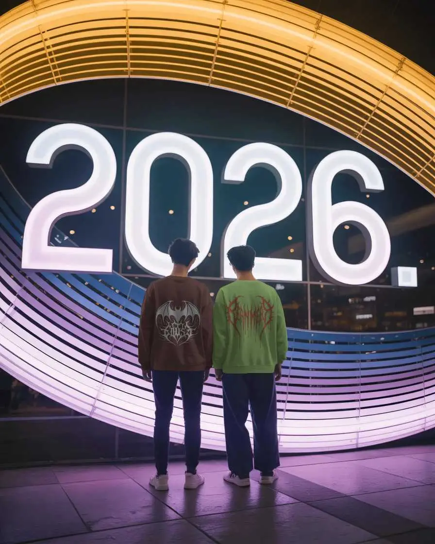 New Year Celebration Lighting People Standing In Front Of Large Numericalsweatshirt Mockup