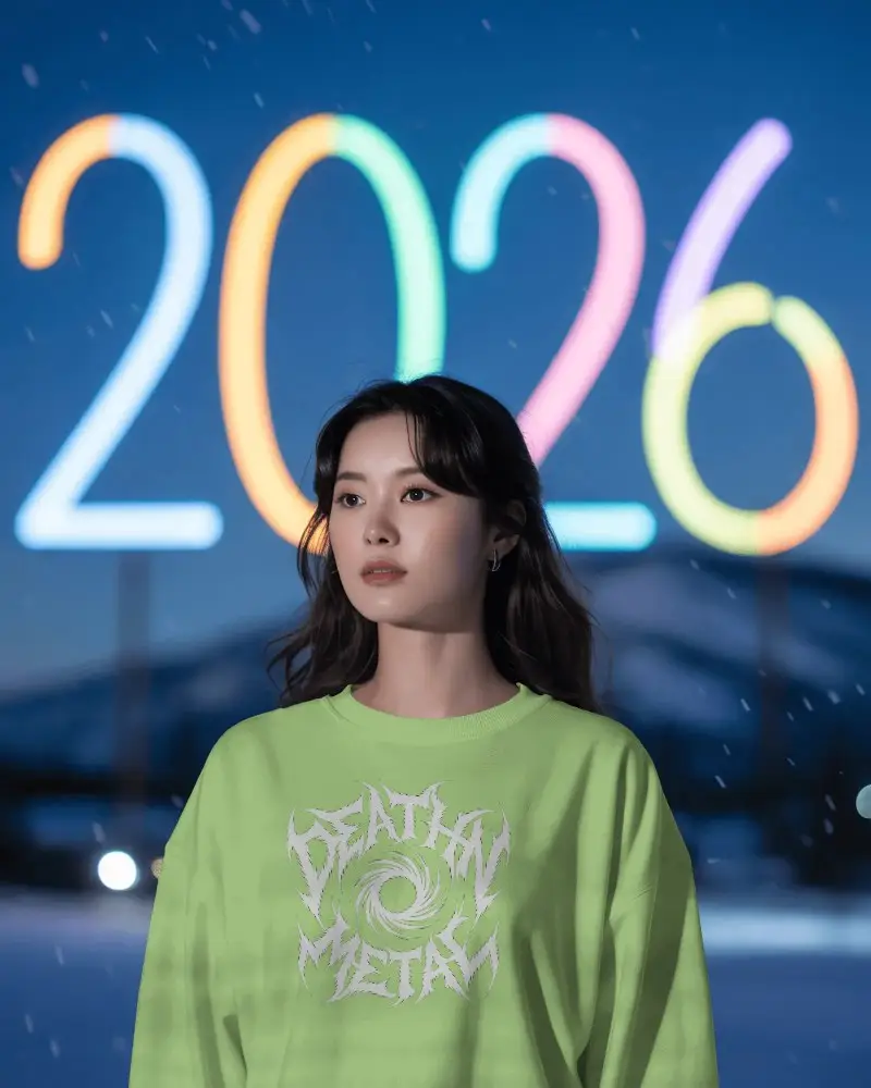 New Year Mockup Portrait With Sweatshirt Mockup Glowing Numeral Nighttime Celebration Theme