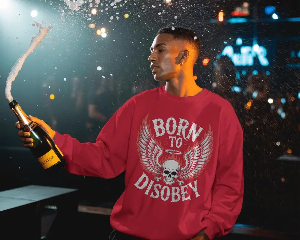 New Year Celebration Sweatshirt Mockup With Champagne Spray And Party Atmosphere Nighttime