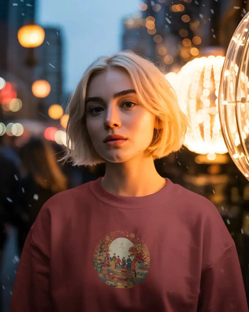 Urban Nightlife New Year Sweatshirt Mockup With Glowing Streetlights And Modern Fashion Style
