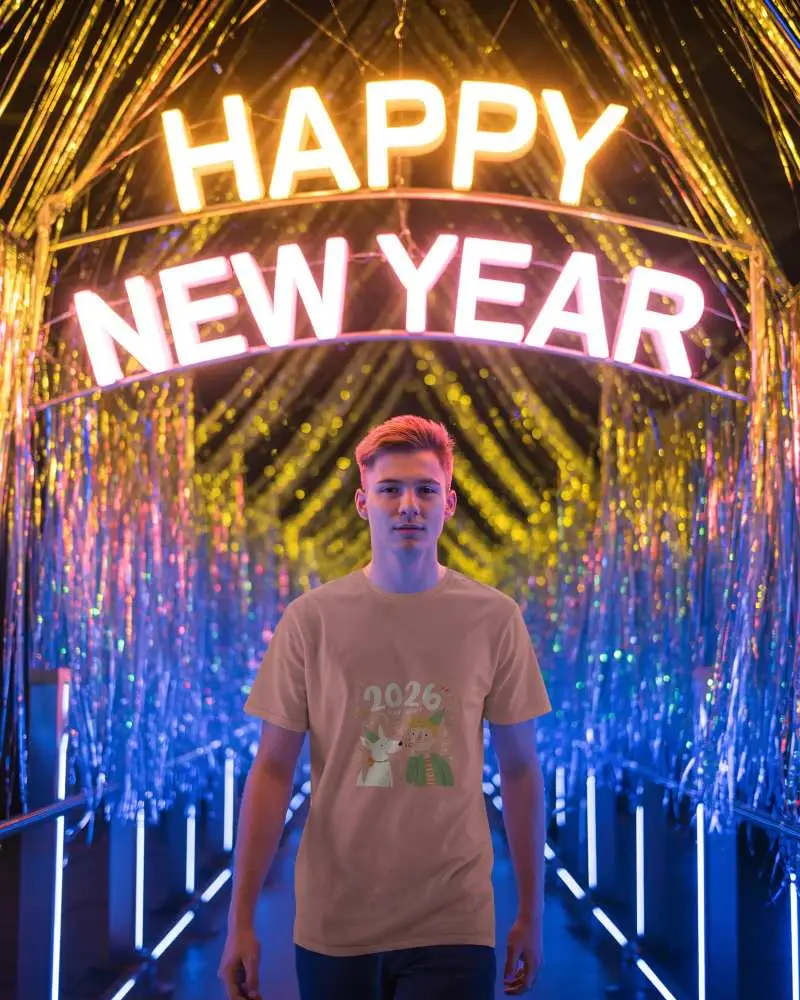 Street Style New Year Event Mockup Light Decorations Portrait Photo For Marketing Use