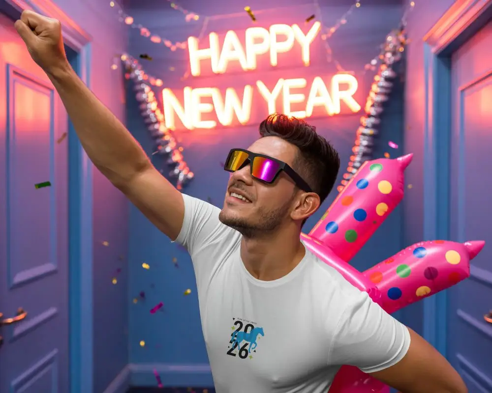 Festive New Year Mockup Scene With Exploding Confetti And Party Mood Portrait Style