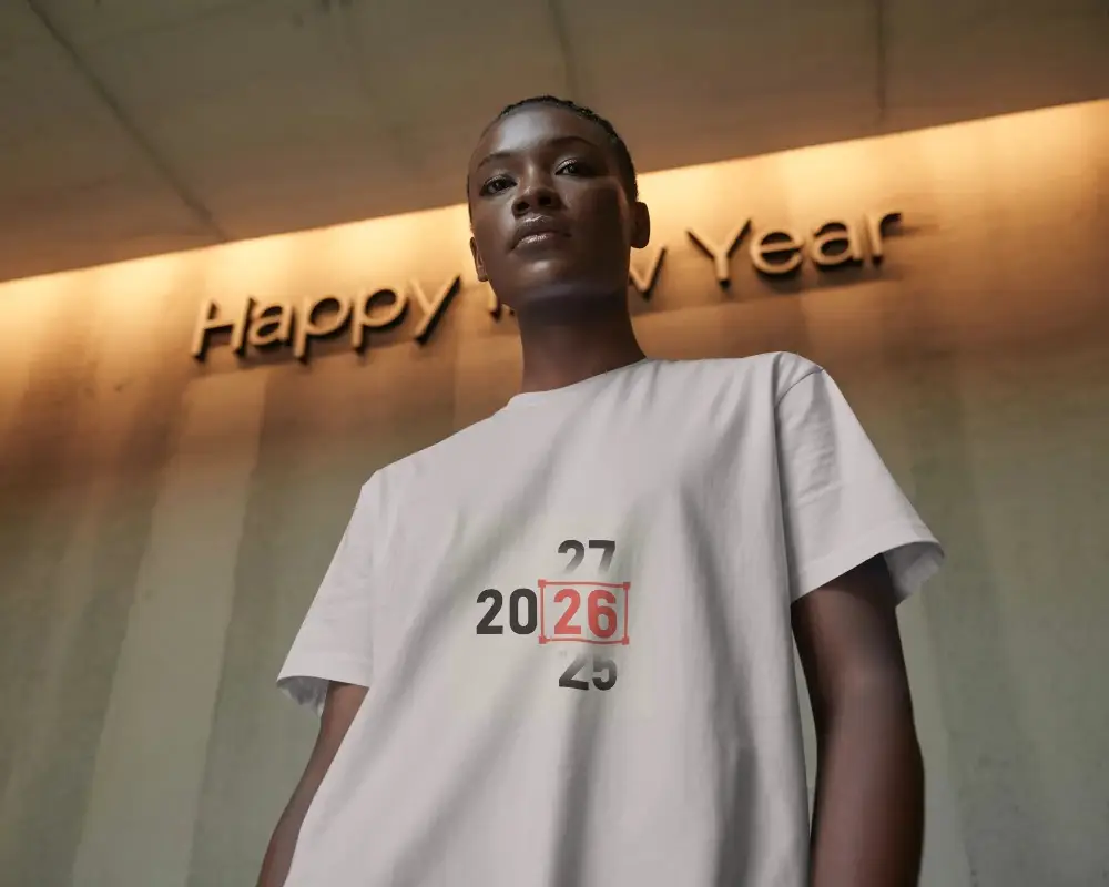 Minimalistic Tshirt Mockup With Understated Background Happy New Year Signage
