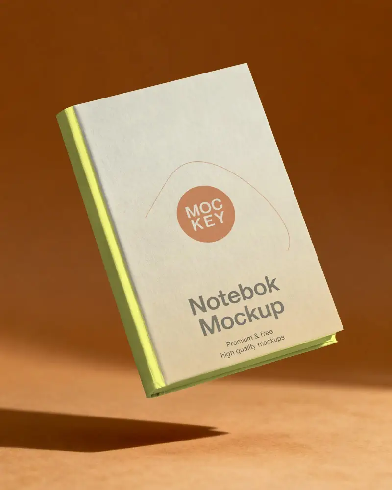 Premium Hardcover Notebook Mockup Floating Against Solid Background For Design Presentations