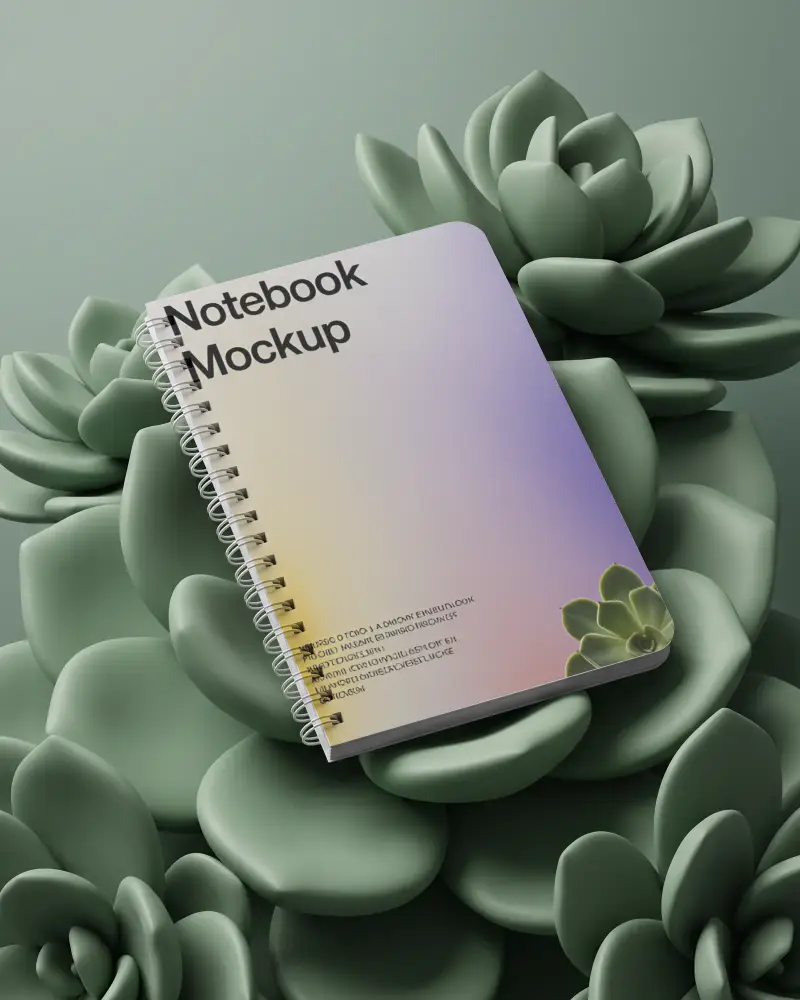 Spiral Bound Notebook Mockup With Nature Inspired Succulent Plant Background Stylish