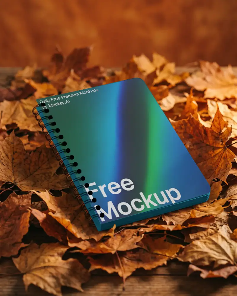Autumn Inspired Notebook Mockup With Spiral Binding Surrounded By Fallen Leaves