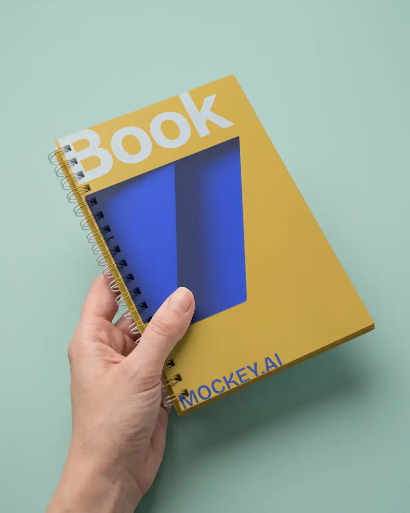 Blank Spiral Bound Notebook Mockup Held In Hand For Personalized Book Design Project