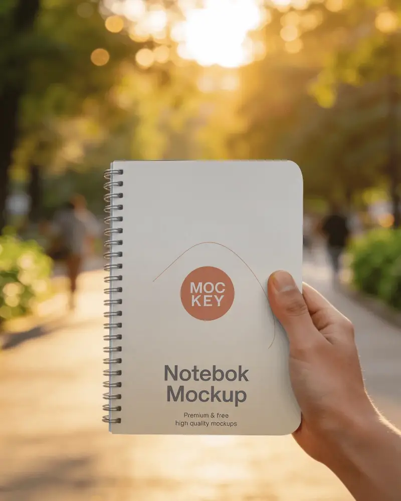 Spiral Bound Notebook Mockup For Student Journaling And Creative Notes Outdoor Background