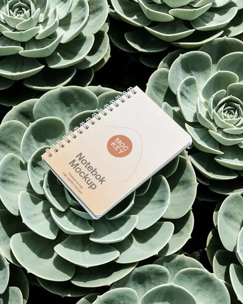 Minimal Spiral Notebook Mockup On Natural Succulent Plant Background For Creative Projects
