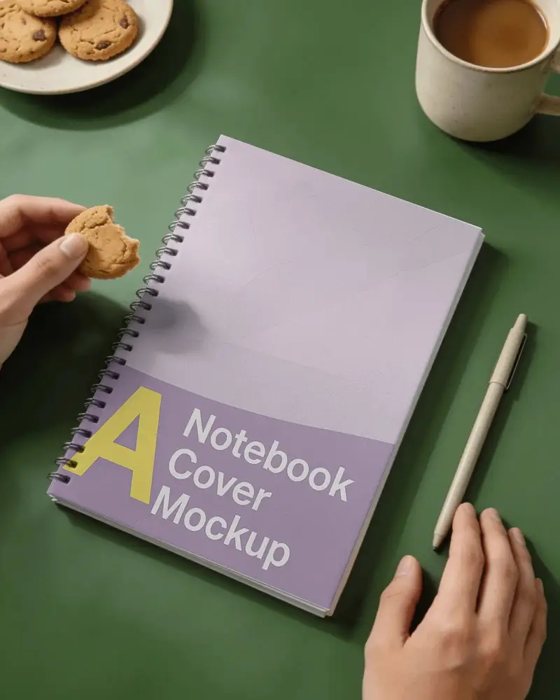 Spiral Bound Notebook Mockup With Pen And Coffee For Professional Stationery Presentation
