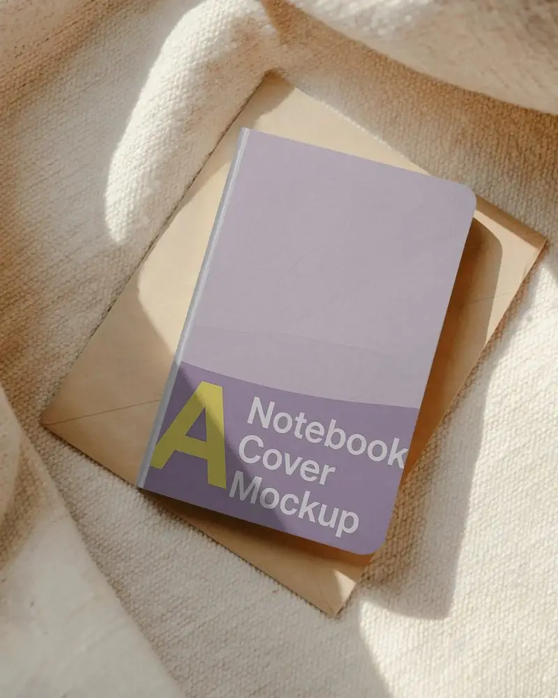 Sleek Minimalist Hardcover Notebook Mockup On Textured Fabric Background For Modern Designs