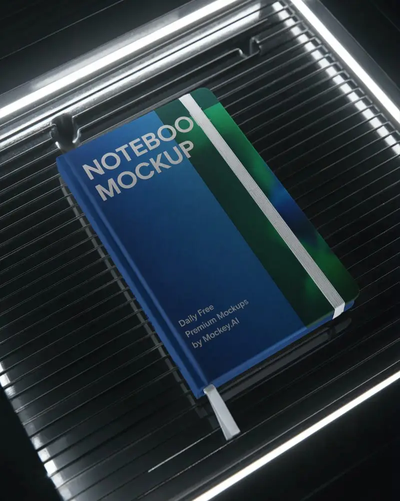 Hardcover Notebook Mockup With Elastic Band And Ribbon Bookmark For Daily Notes And Planning