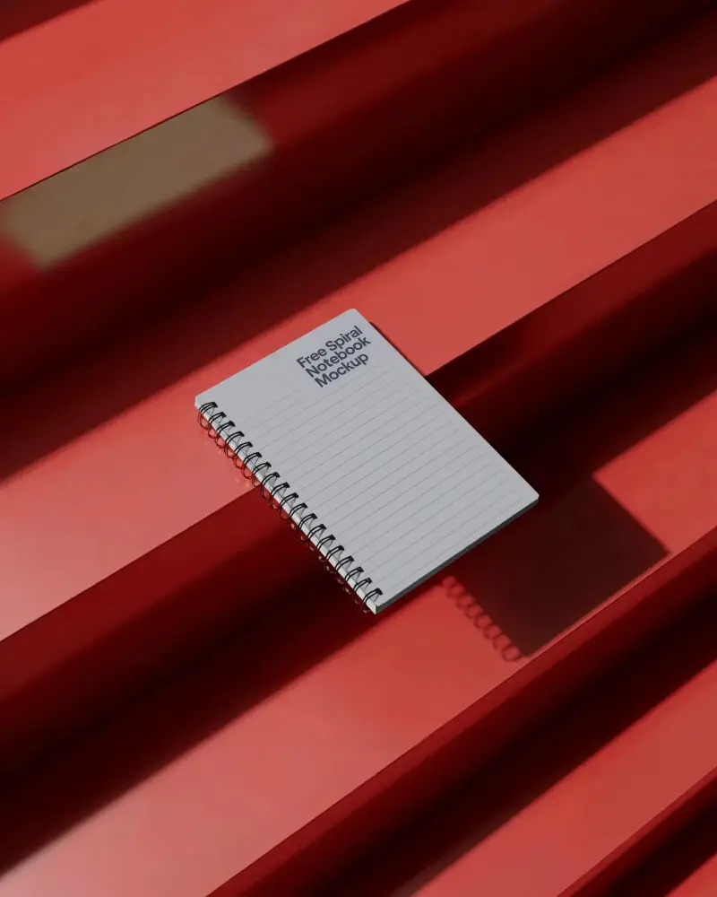 Spiral Bound Notebook Mockup Isolated On Glossy Surfaced Background For Design Display