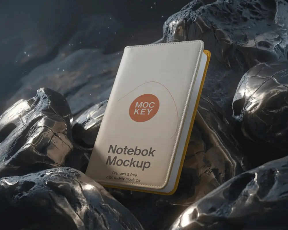 Sleek Leather Notebook Mockup Angled View Ideal For Stationery And Branding Design Showcasing