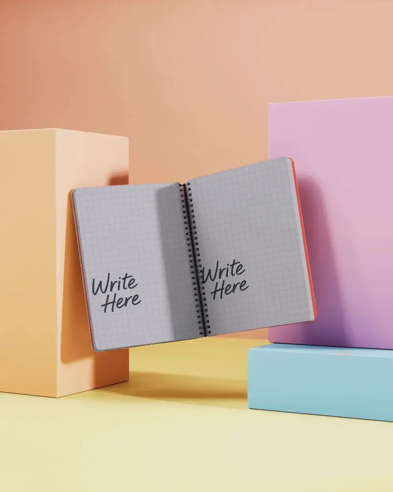 Blank Open Notebook Mockup With Minimalist Geometric Background For Branding Showcase