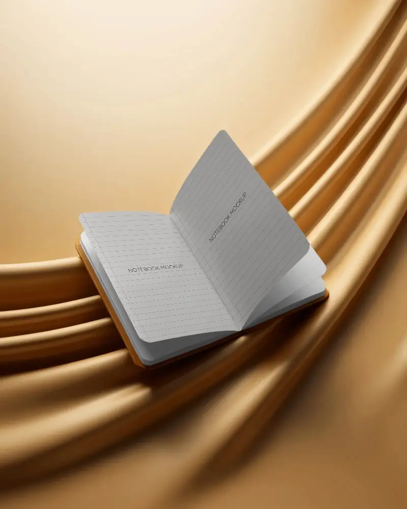 Elegant Diary Notebook Mockup With Open Pages On Smooth Fabric Background For Presentation