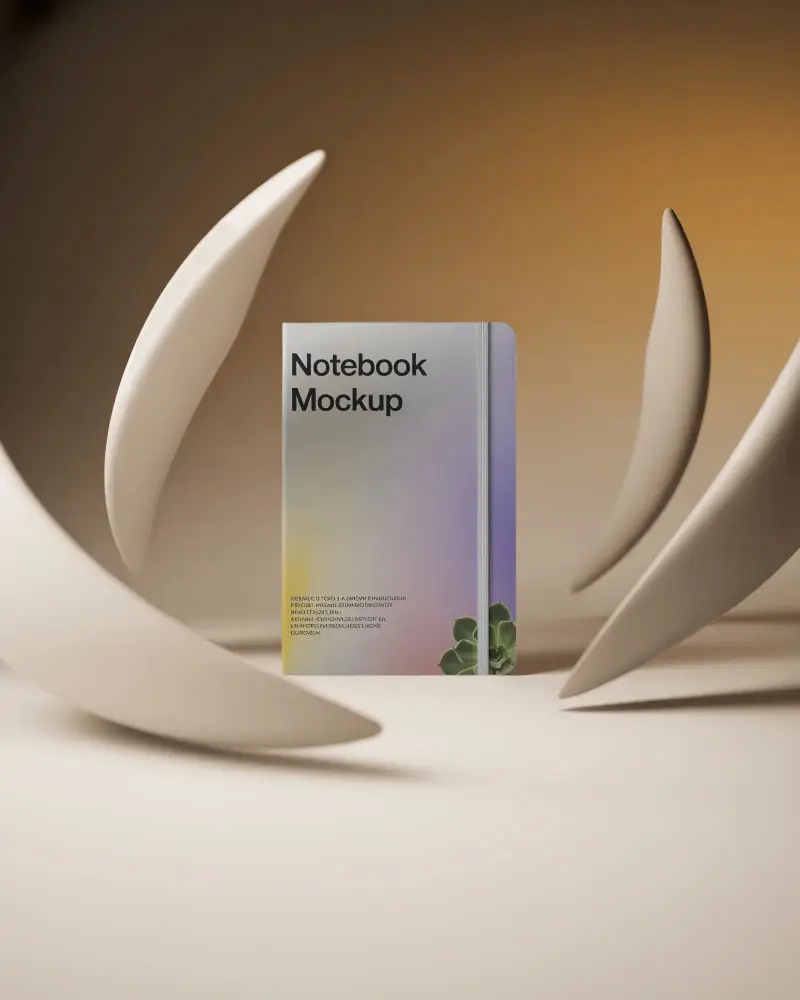 Sleek Closed Notebook Mockup With Textured Cover On Abstract Sculptural Background