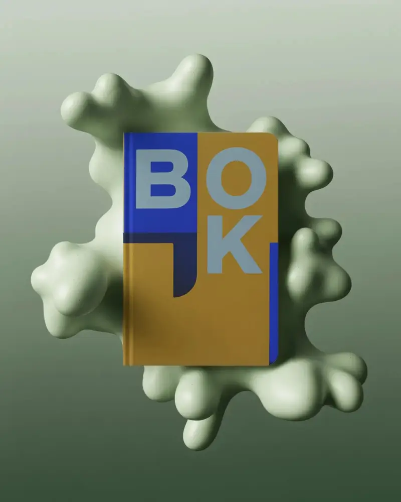 Sleek Hardcover Notebook Mockup With Abstract Background For Modern Stationery Design